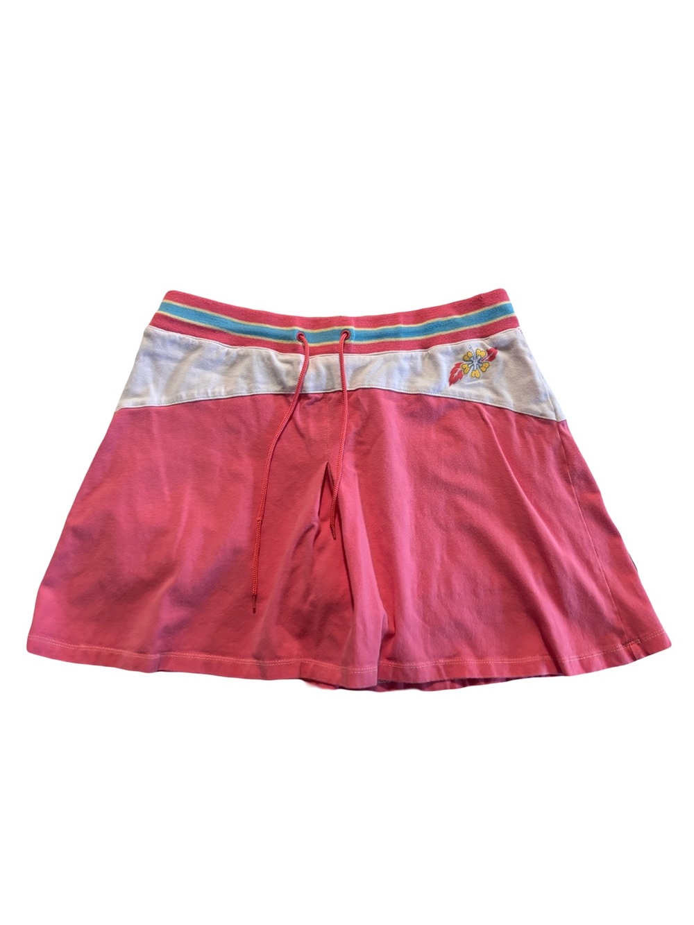 Y2K Sport-Tek Pink A-Line Drawstring Mini Skirt with Stripe Waistband